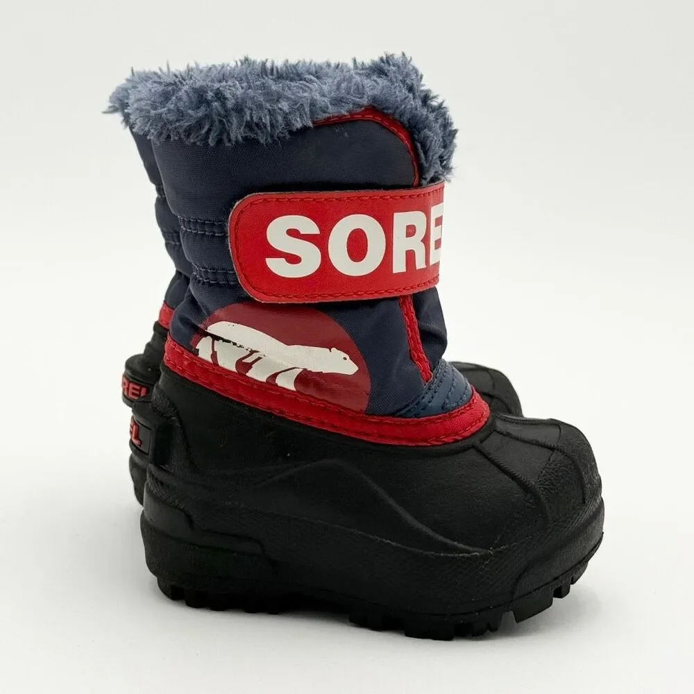 Sorel Snow Commander Toddler Snow Boots Hook & Loop Closure in Navy Blue and Red